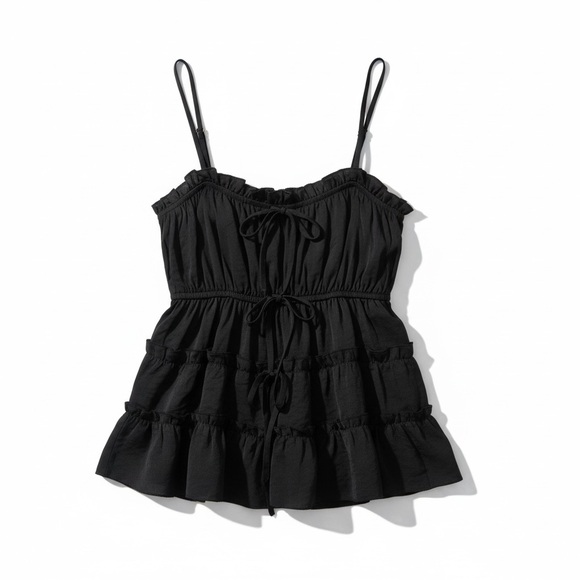 Thirty Thirty Tiered Black Front Tie Tank Top, Women’s Sz S- NWT  Flowy, Peplum - Picture 2 of 7